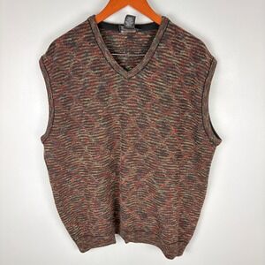 Vintage Tosani Canada Mens XL TG V Neck Sweater Vest Patterned Wool Blend
